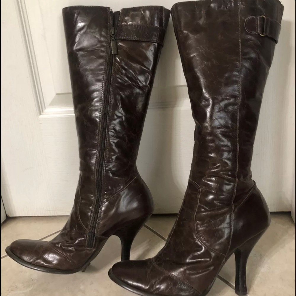 Kenneth Cole TRIBECA Brown Leather High Heel Boots
